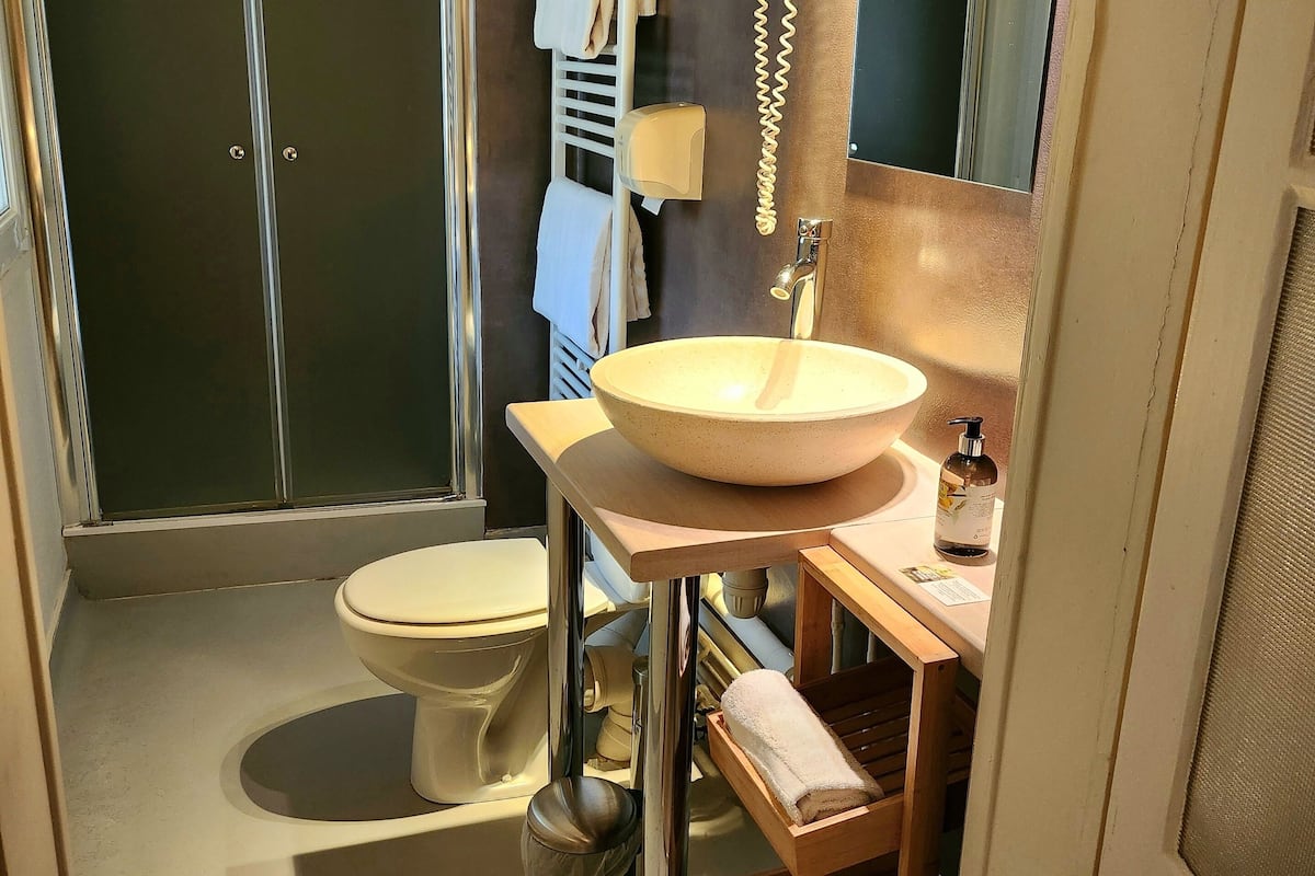 standard quadruple room | bathroom | shower, free toiletries, hair dryer, towels