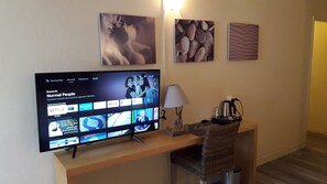 Desk, free WiFi, bed sheets