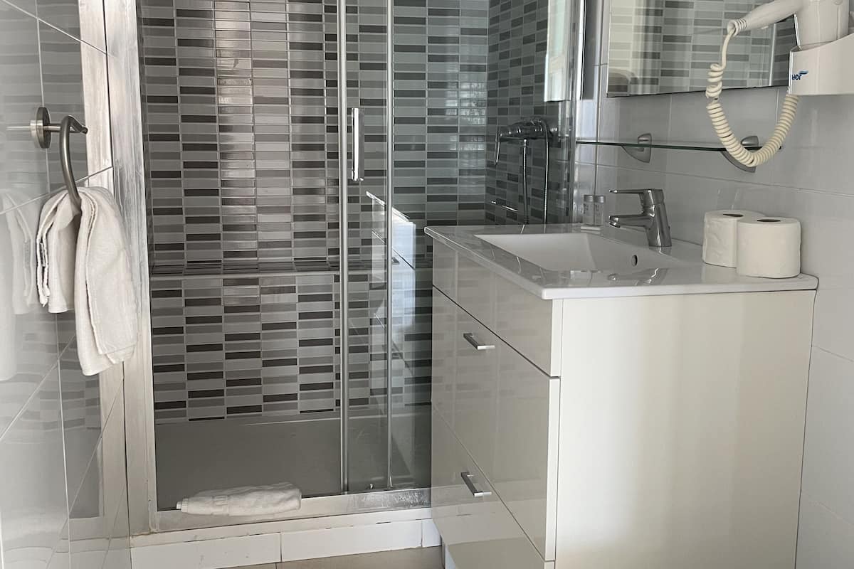 Secador de pelo, toallas, jabón, papel higiénico