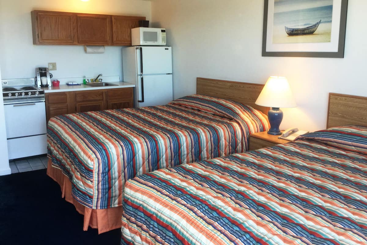 Kitchenette / Private Balcony Room 2 Queen Beds | Premium bedding, pillowtop beds, blackout drapes, iron/ironing board