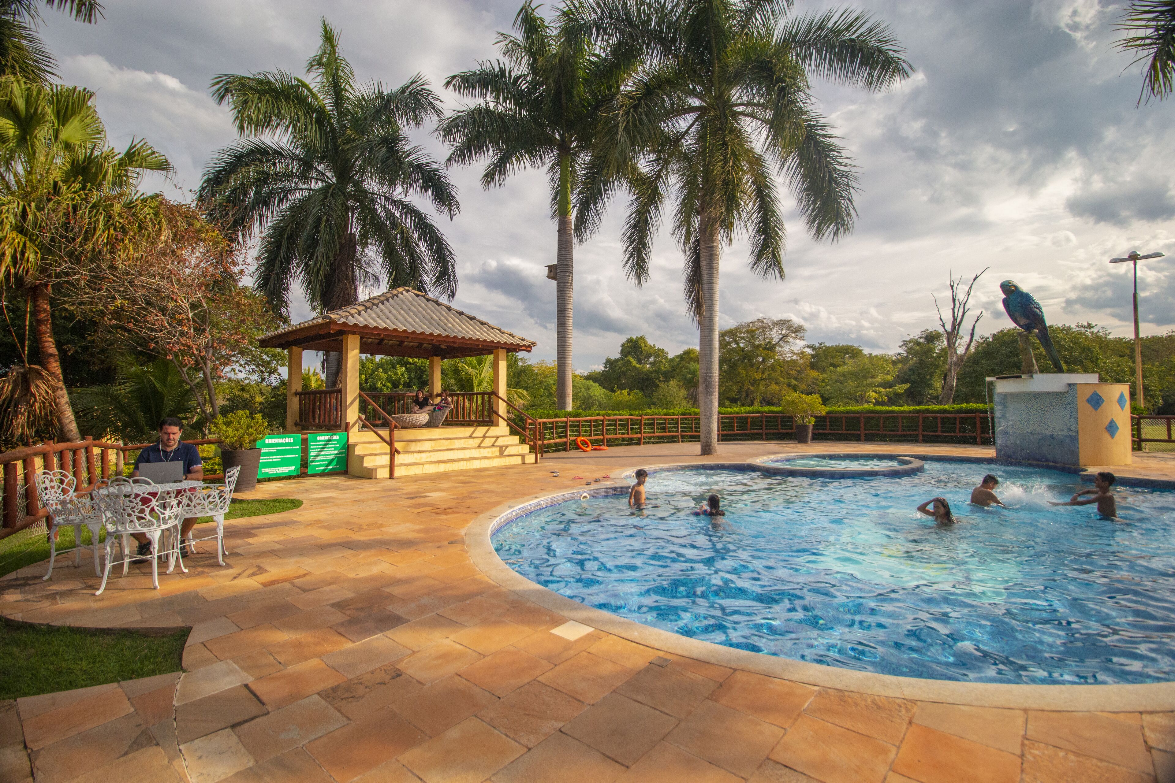 outdoor pool, pool loungers