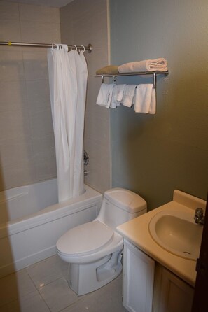 Habitación estándar | Baño | Tina con regadera y secadora de cabello