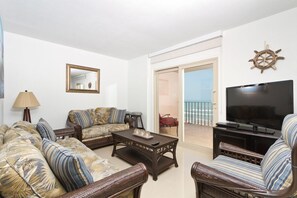 Condo, 2 Bedrooms, 2 Bathrooms, Beach View | Living room | Flat-screen TV, DVD player