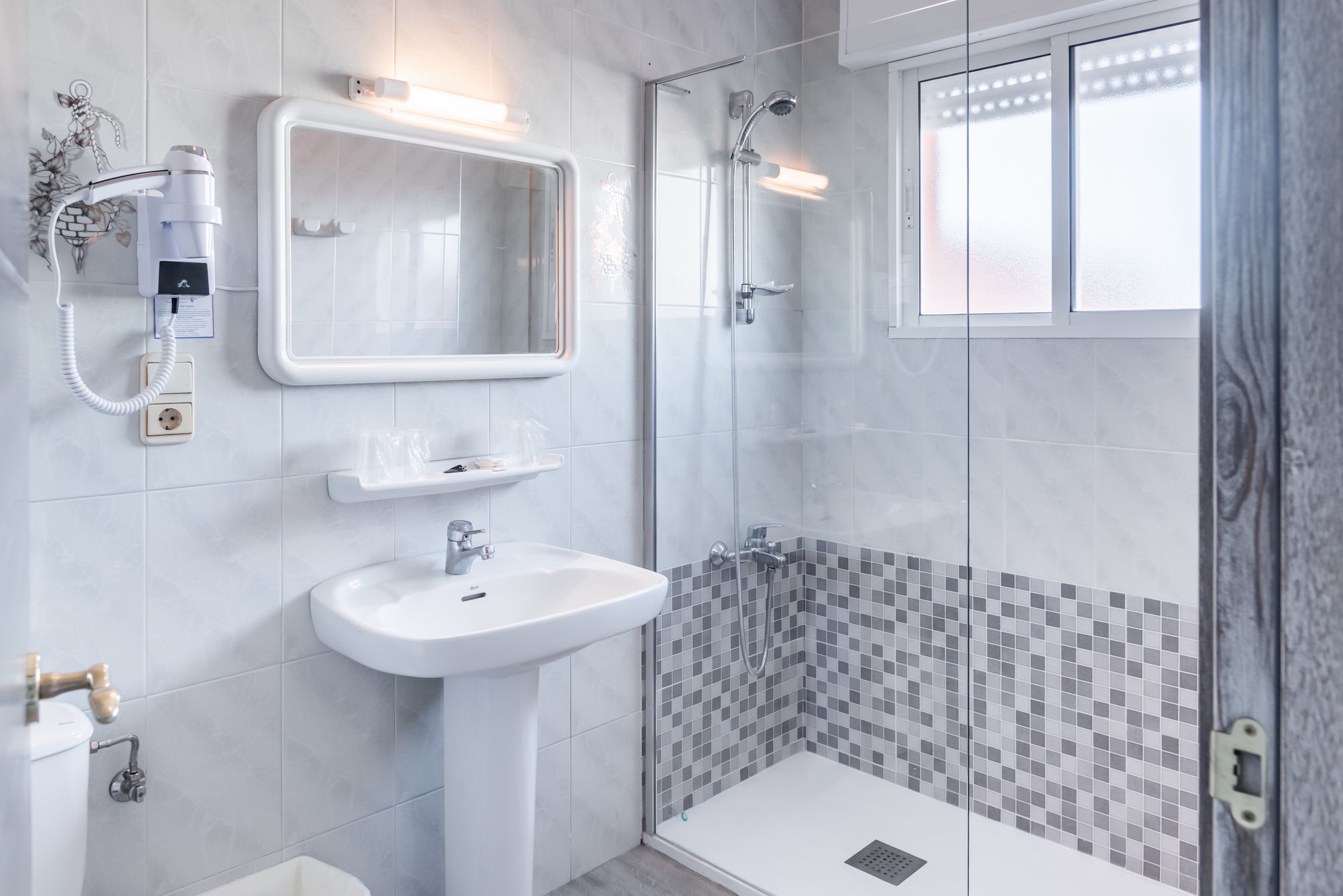 free toiletries, hair dryer, towels