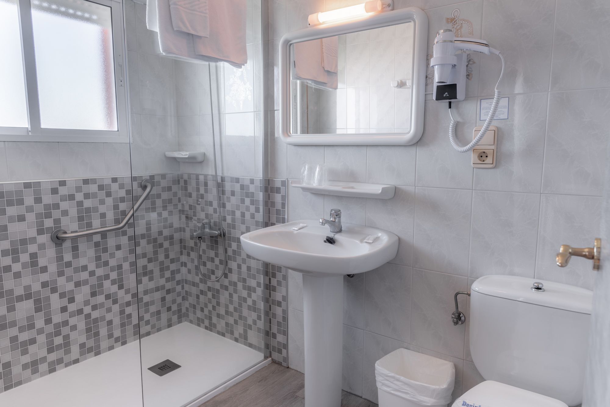 free toiletries, hair dryer, towels