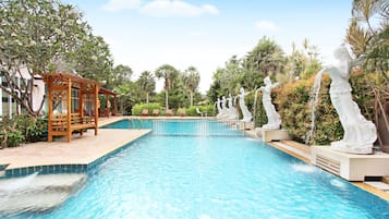 2 outdoor pools, open 7:00 AM to 7:00 PM, pool umbrellas, sun loungers