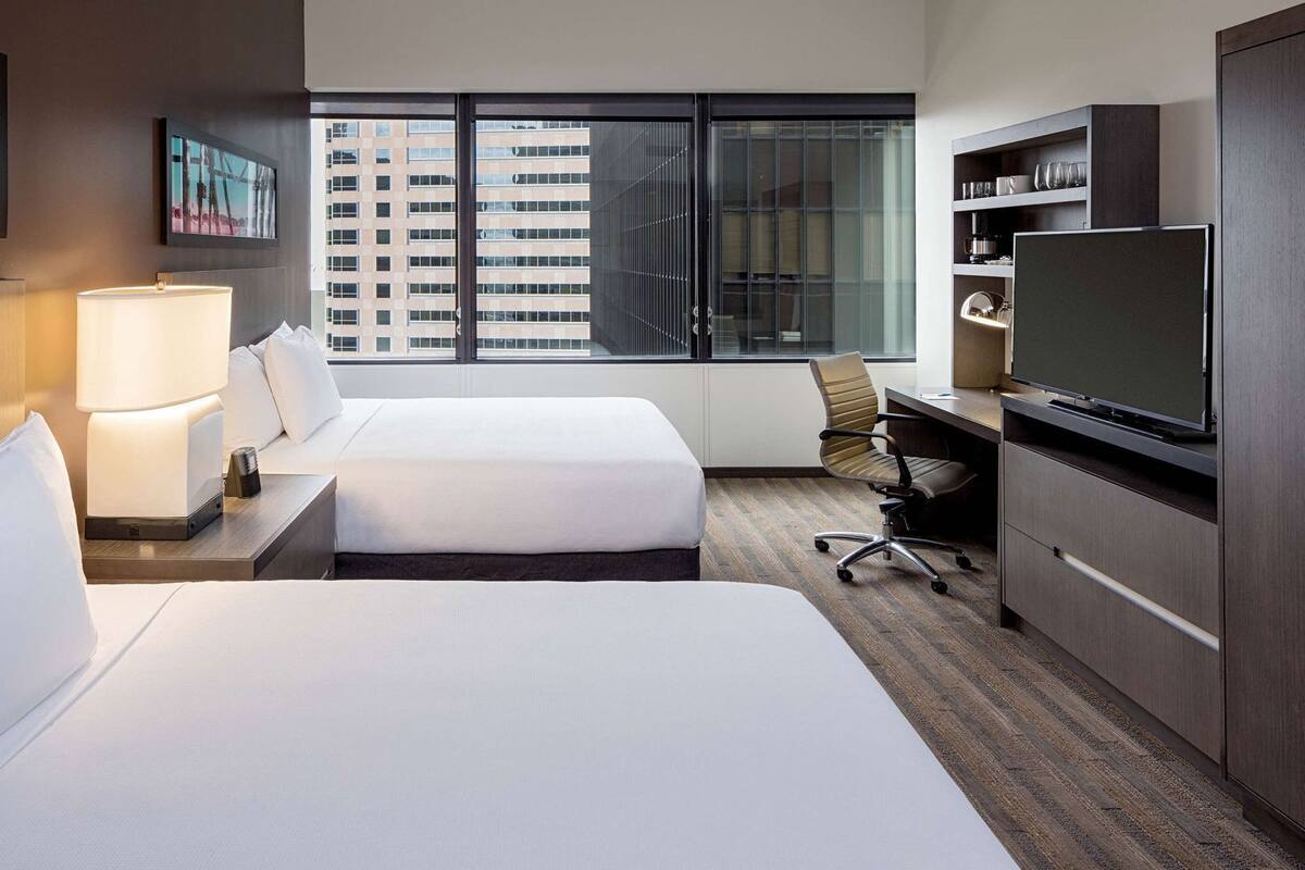 Hypo-allergenic bedding, down duvets, desk, blackout curtains