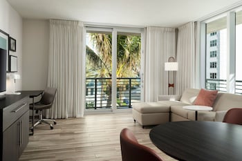 Suite, 1 Bedroom, Partial Ocean View | Down comforters, in-room safe, desk, laptop workspace at Residence Inn by Marriott Miami Beach Surfside