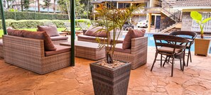 Outdoor pool, pool loungers
