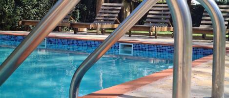 Outdoor pool, pool loungers