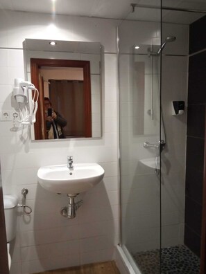 Hair dryer, towels, toilet paper