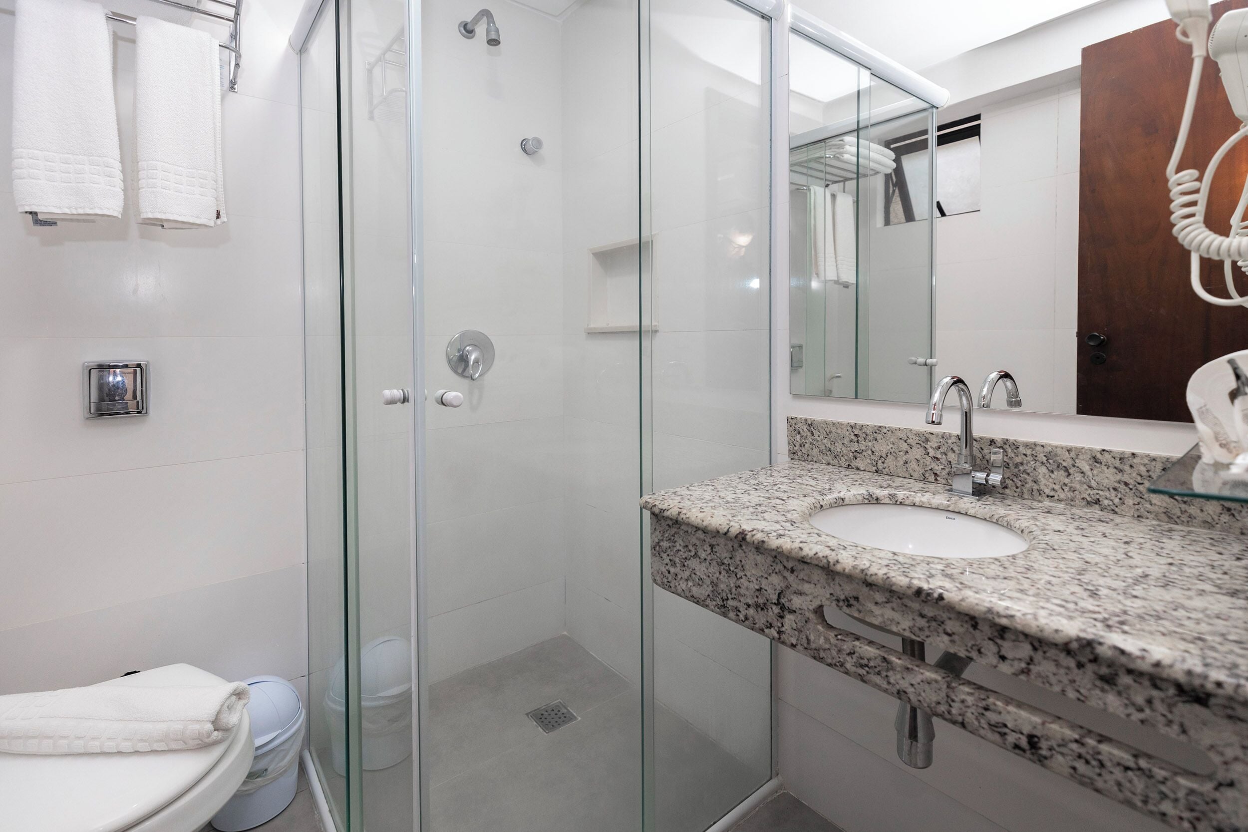 shower, free toiletries, hair dryer, towels