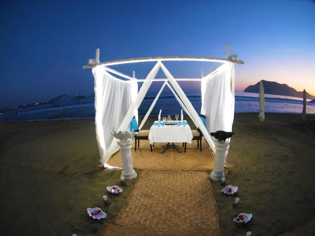 on the beach, beach umbrellas