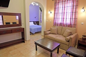 Superior Studio, City View | Living area | 22-inch LCD TV with satellite channels, TV - Minos Pension (Rhodes)