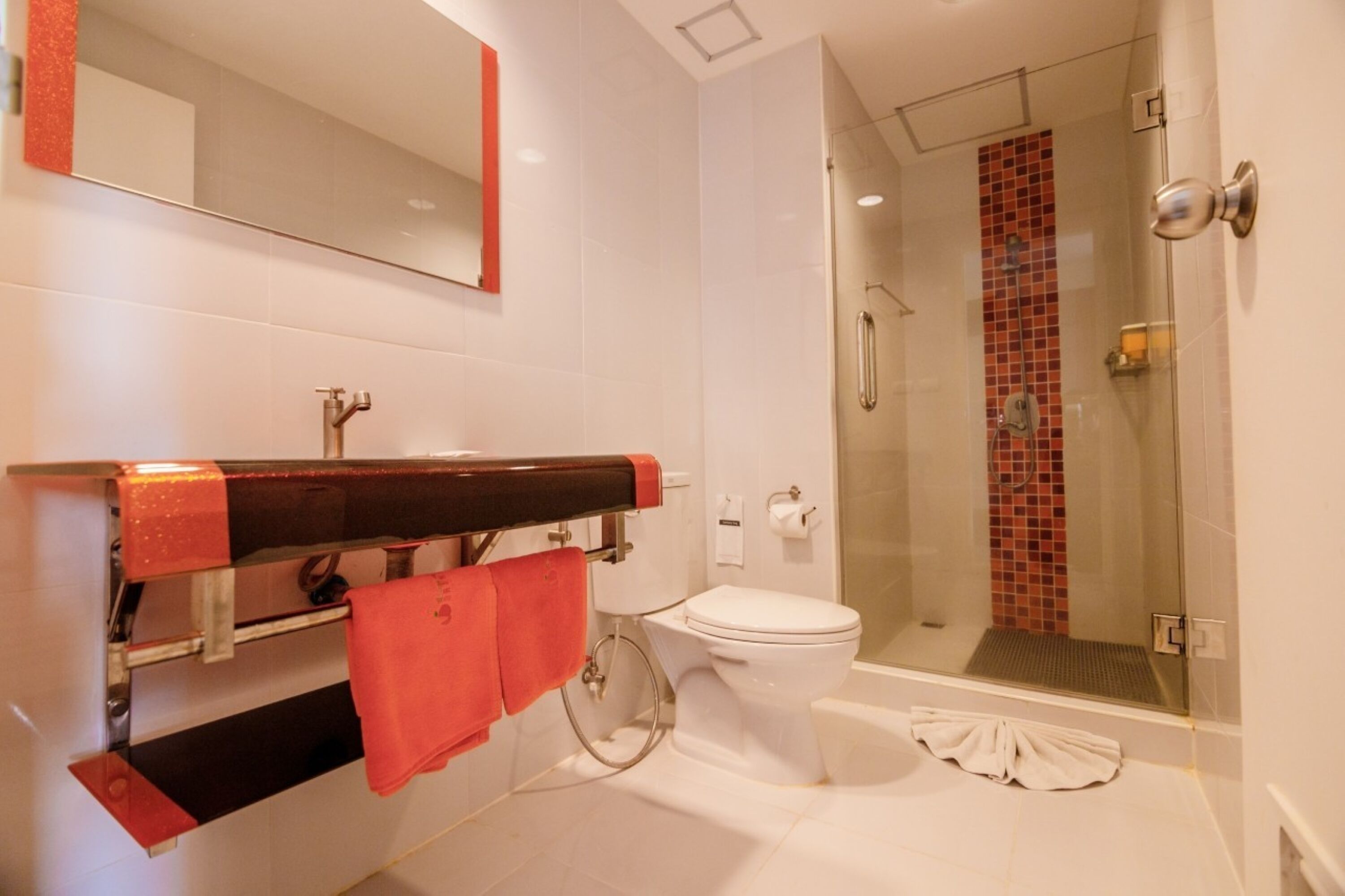 shower, free toiletries, hair dryer, towels