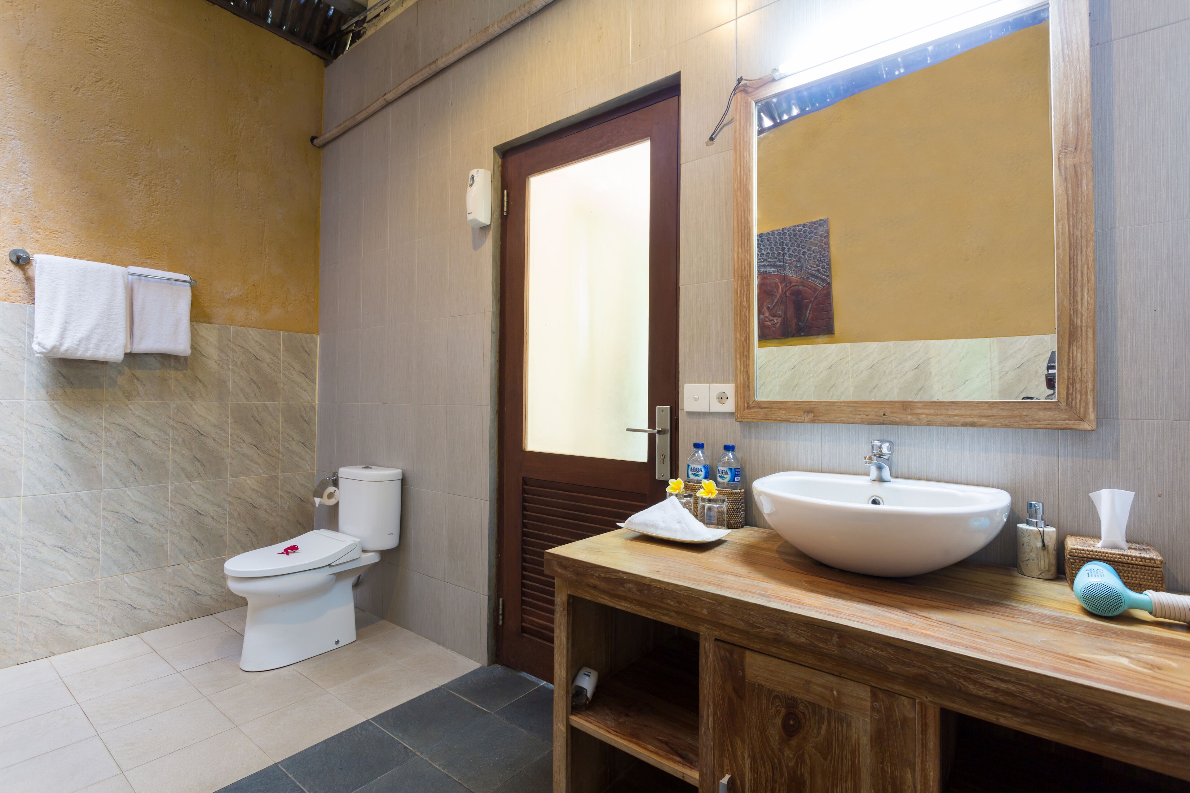 free toiletries, hair dryer, bathrobes, slippers