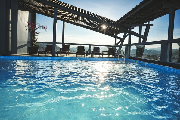 Outdoor pool, pool loungers