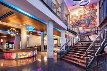 Hotel entrance and lobby at Aloft by Marriott Boston Seaport District