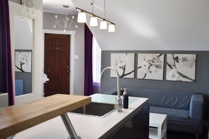Studio Suite Deluxe, 1 giường cỡ queen, ban công | Khu phòng khách | TV màn hình phẳng