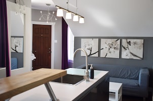 Deluxe Studio Suite, 1 Queen Bed, Balcony | Living area | Flat-screen TV