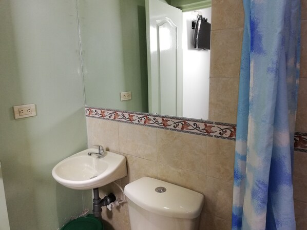 A bathroom with a sink, toilet, and a mirror.