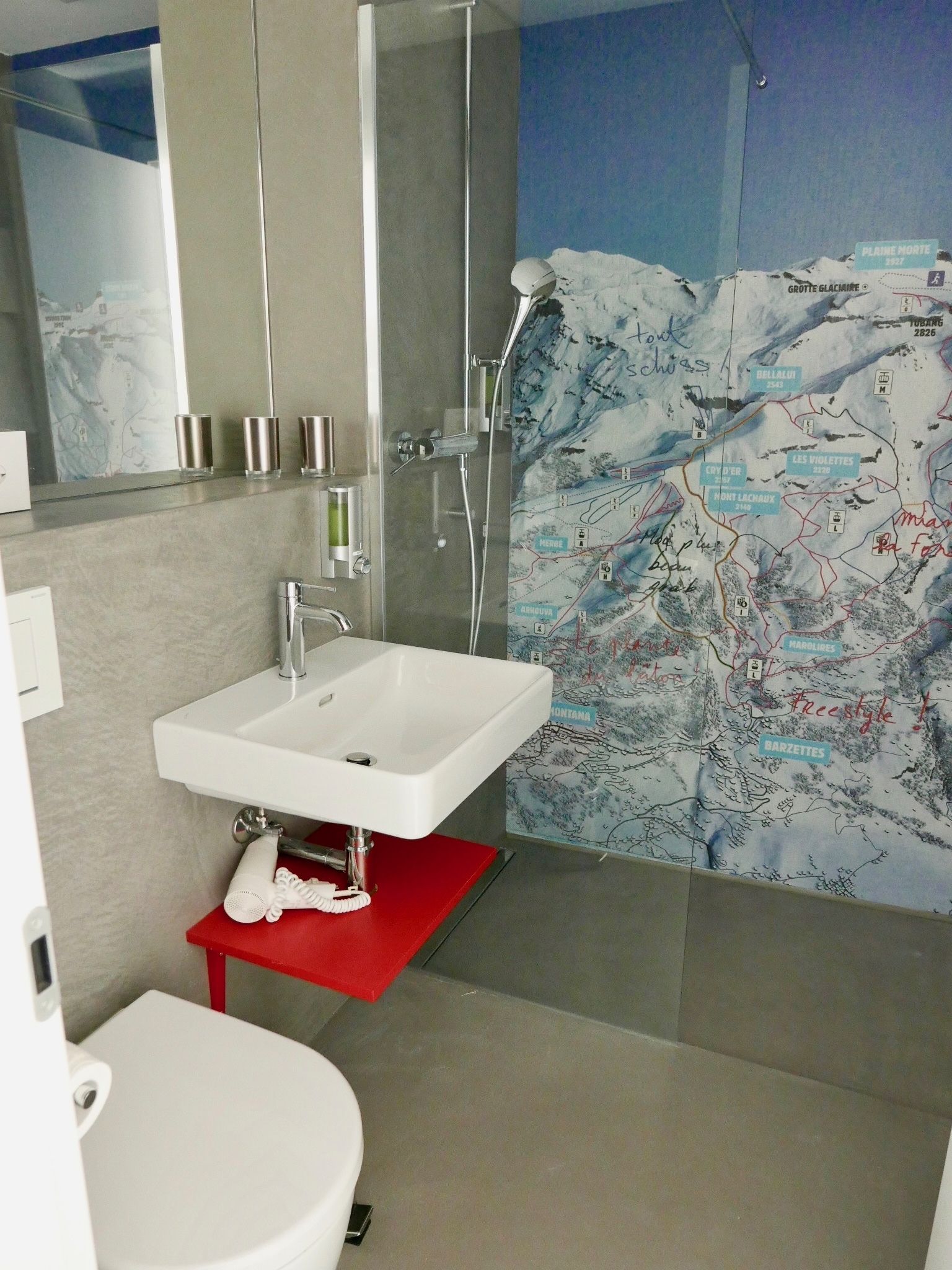 superior double room, multiple beds, balcony, mountainside | bathroom | hair dryer, towels