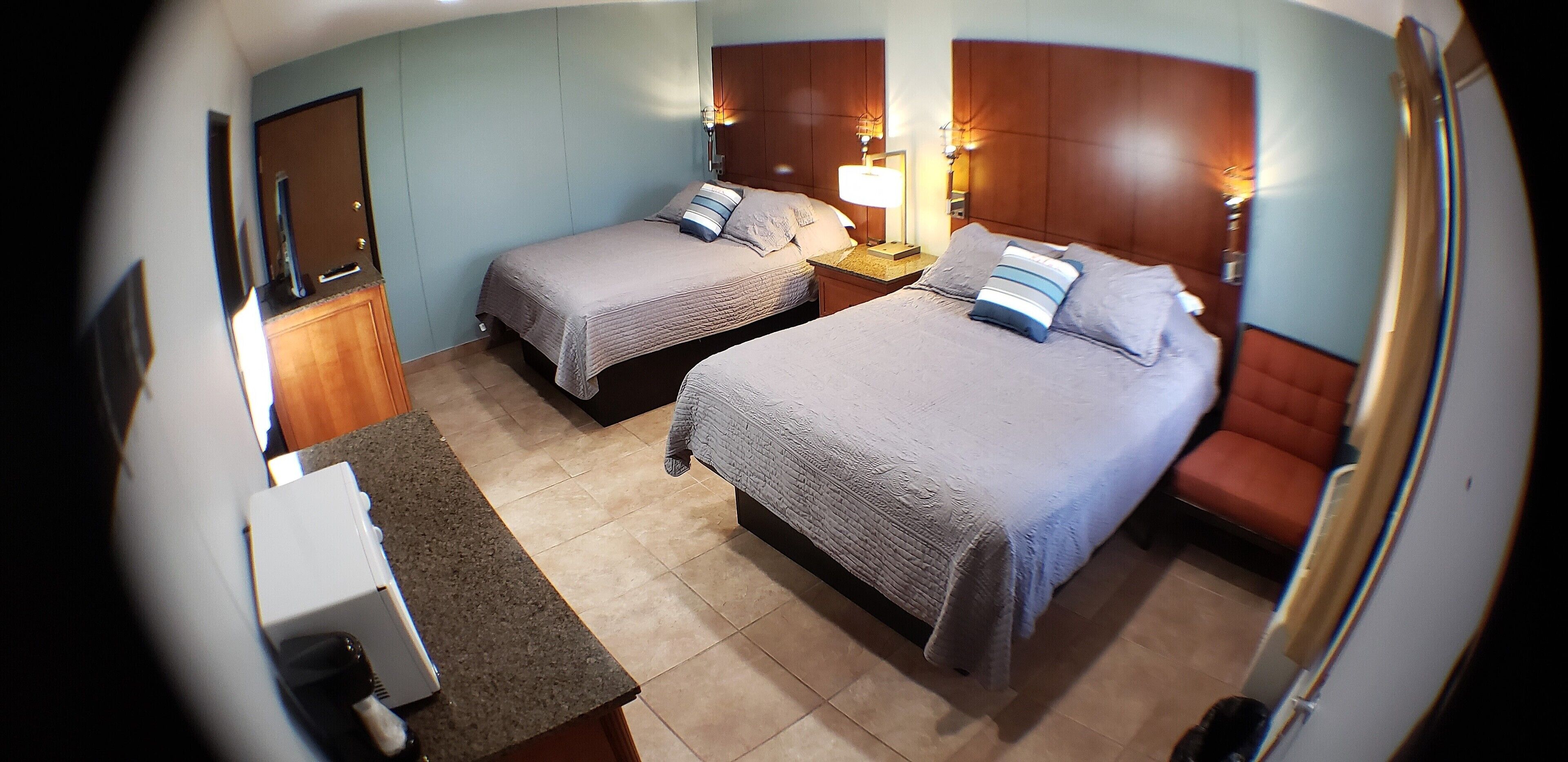 1 bedroom, desk, blackout curtains, iron/ironing board