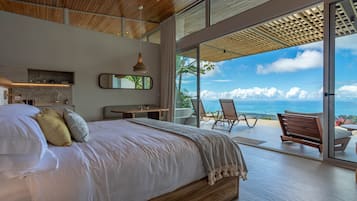 Habitación de lujo, alberca privada, vista al océano | Sábanas de algodón egipcio y ropa de cama de alta calidad