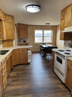 Cabin, 2 Bedrooms, Resort View | Private kitchen | Fridge, microwave, oven, stovetop - Sunset Pines Resort (Willard)