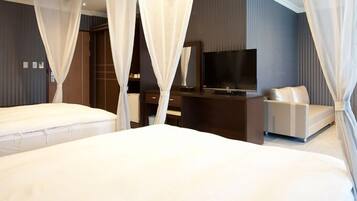 Premium bedding, desk, free WiFi, bed sheets