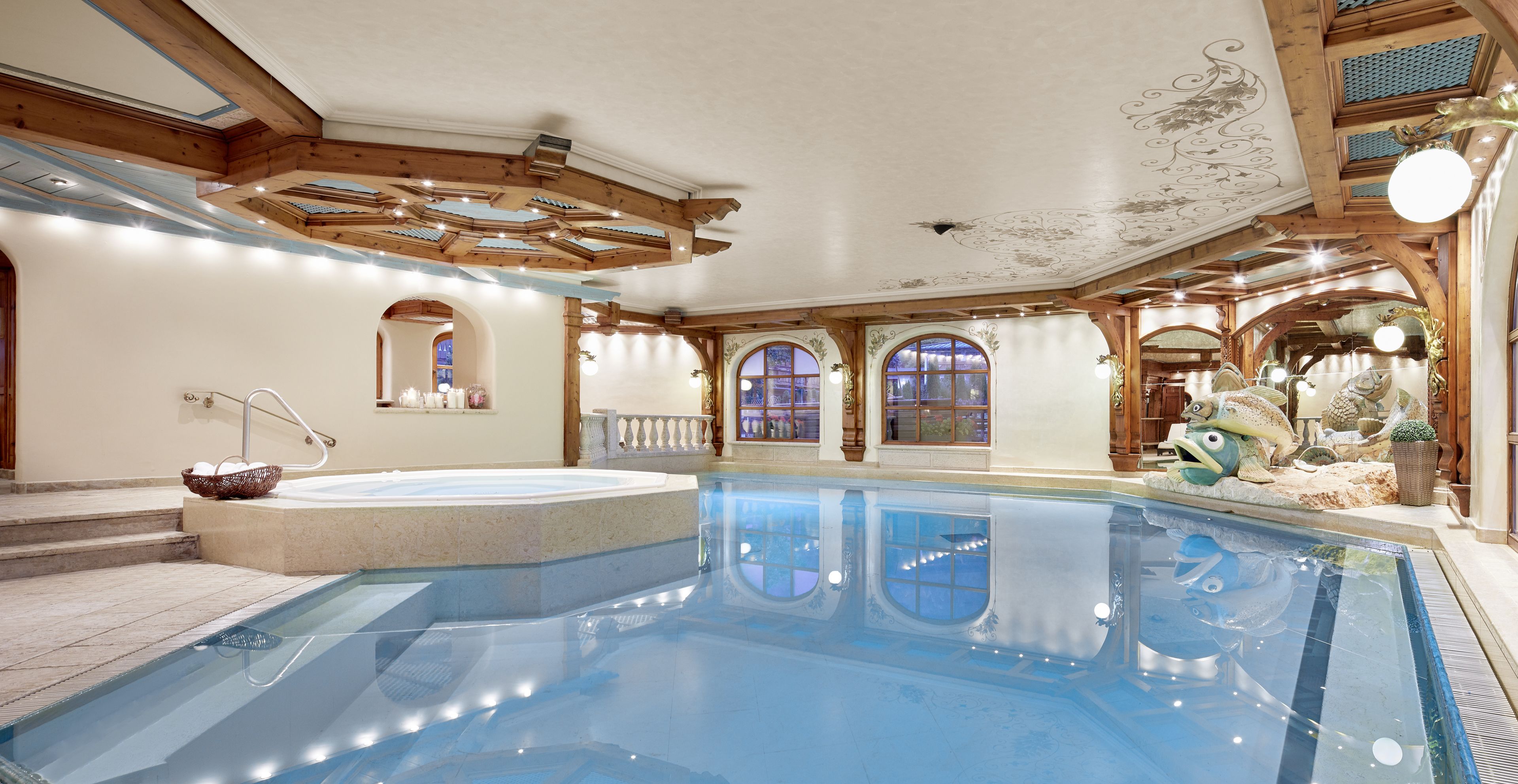 indoor pool, outdoor pool, pool loungers