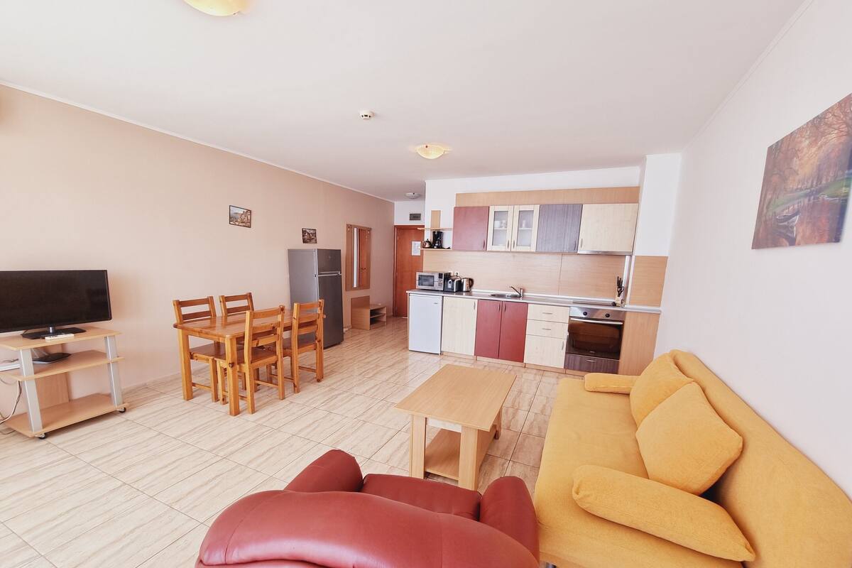 Departamento panorámico, 1 habitación, cocineta, vista al mar | Cunas, wifi gratis y ropa de cama