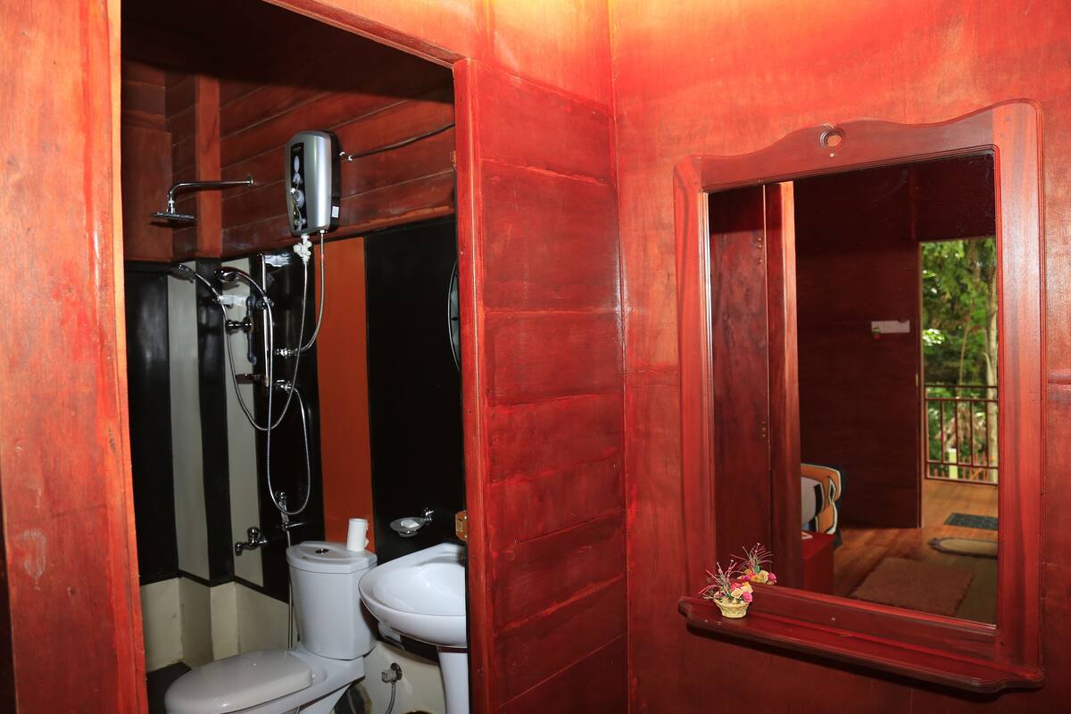 deluxe tree house, 1 king bed, river view | bathroom | shower, free toiletries, hair dryer, towels