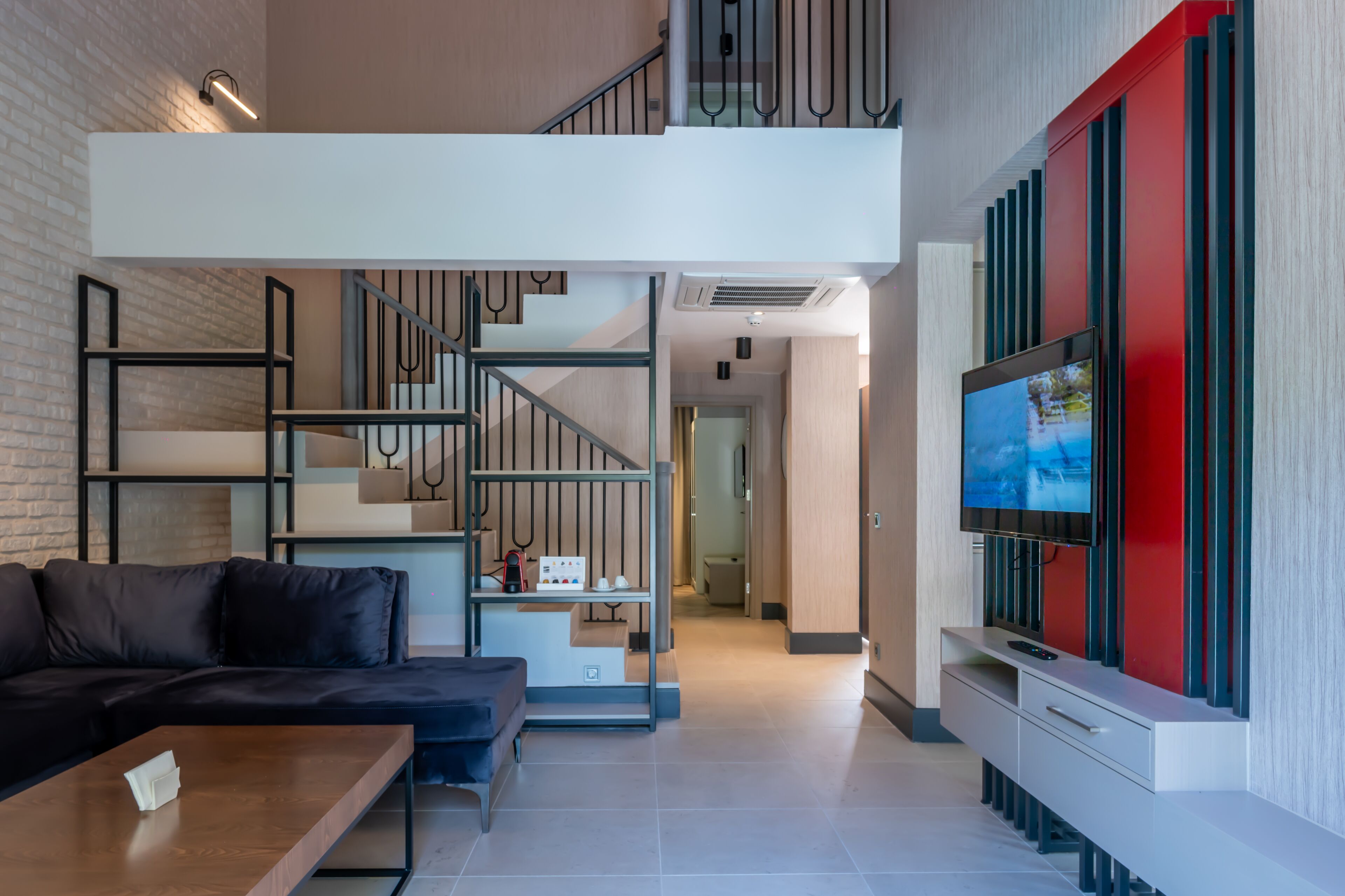 villa with garden view | living area | lcd tv