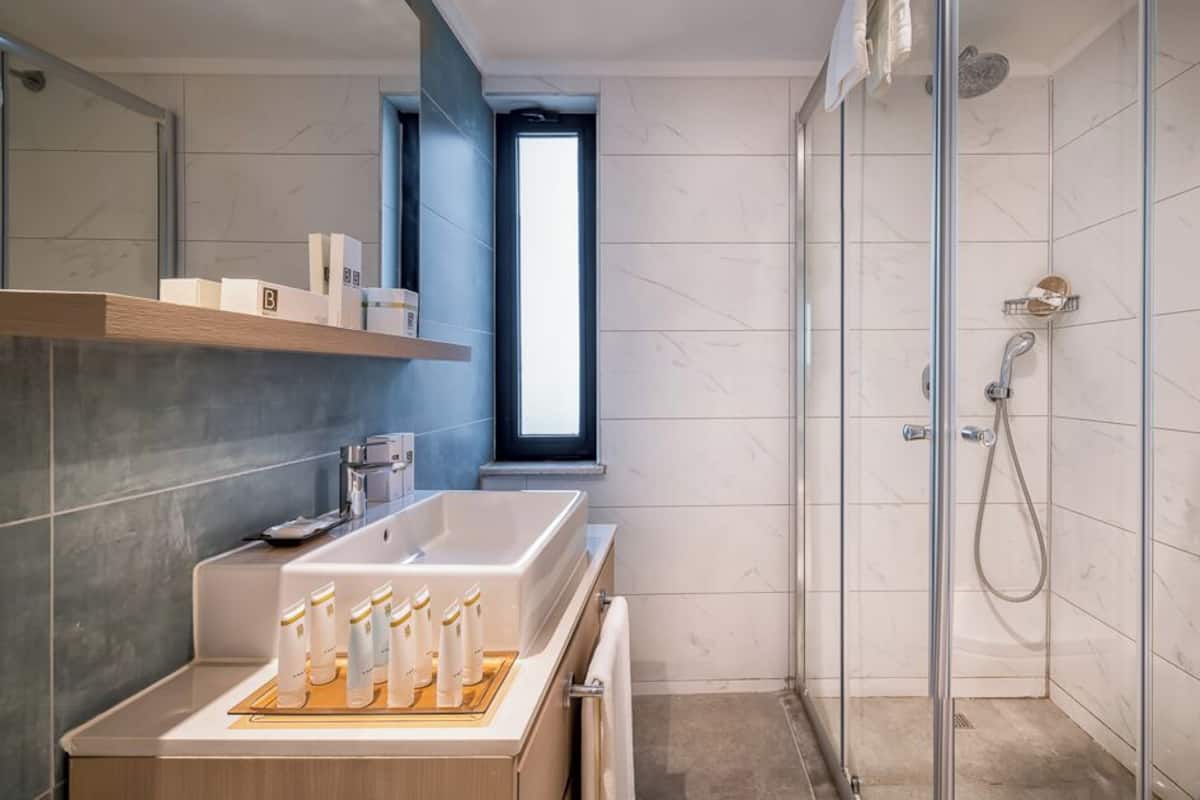 shower, free toiletries, hair dryer, slippers