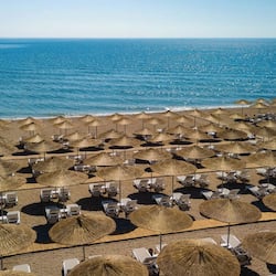 Private beach, sun loungers, beach umbrellas, beach towels