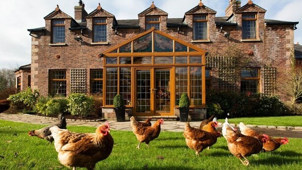 A large brick building with a conservatory and a well-maintained lawn. - Blackwell House (Craigavon)
