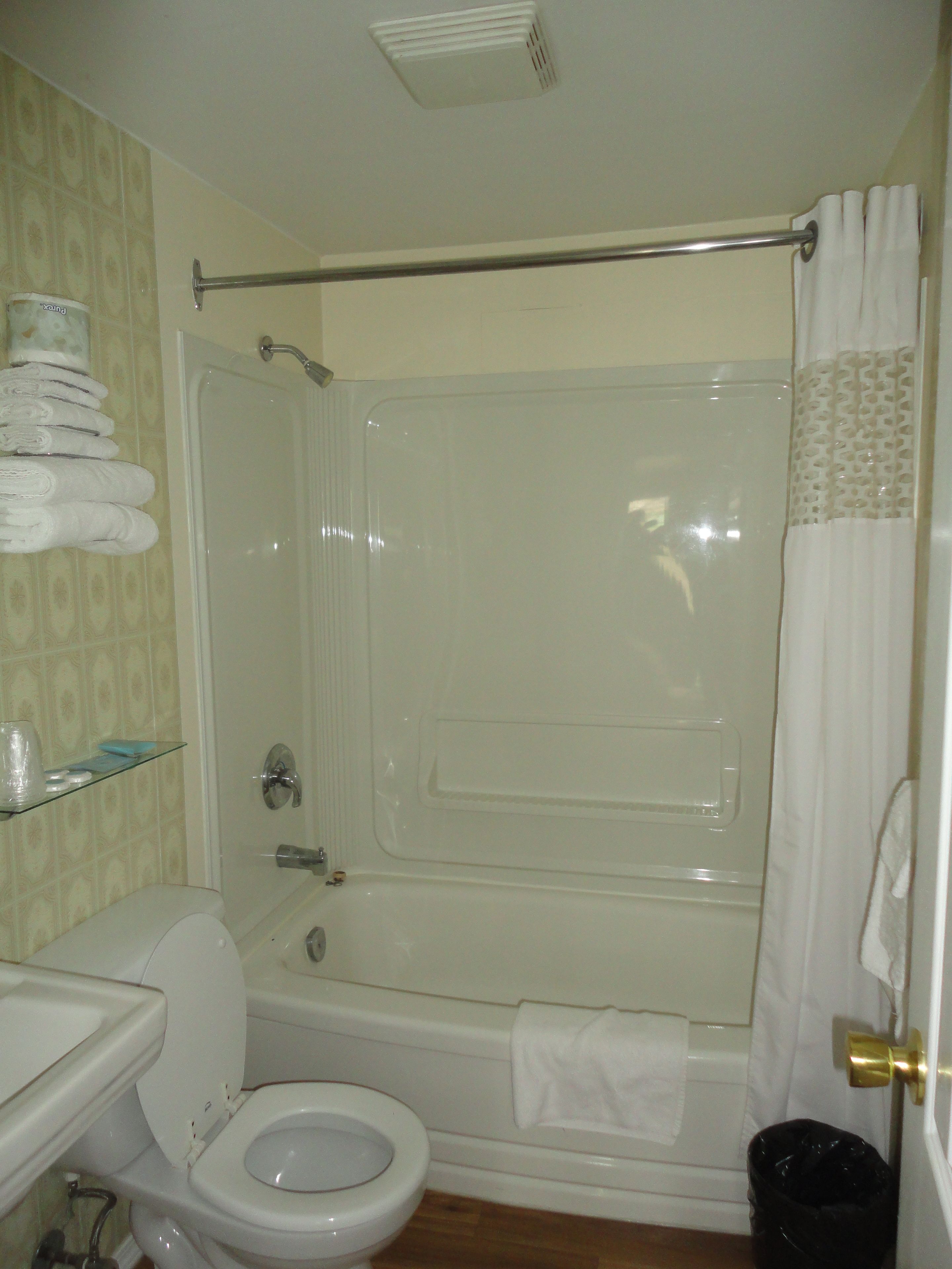 Combined shower/bathtub, free toiletries, hair dryer