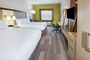 A hotel room with two beds, a desk with a chair, a flat-screen TV, and a window with a view. - Holiday Inn Express & Suites Pahrump by IHG (Pahrump)