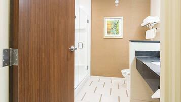 Combined shower/bathtub, free toiletries, hair dryer, towels