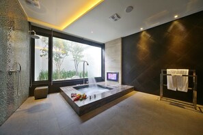 Bañera con ducha, bañera de hidromasaje, artículos de tocador gratuitos