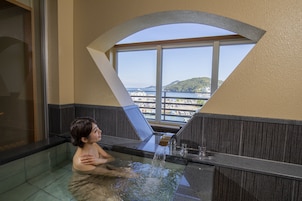 Combined shower/tub, deep soaking tub, free toiletries, hair dryer