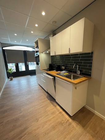 Premium Studio Suite, 1 Bedroom, Terrace, City View | Private kitchen | Full-size fridge, microwave, oven, stovetop