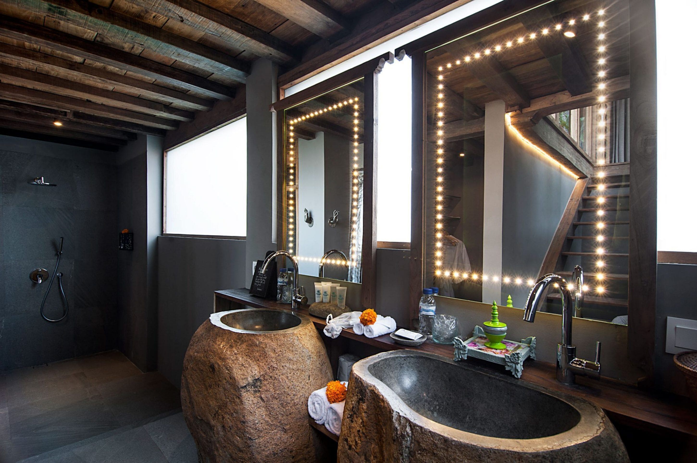 one bedroom villa garden view | bathroom | shower, free toiletries, hair dryer, bathrobes