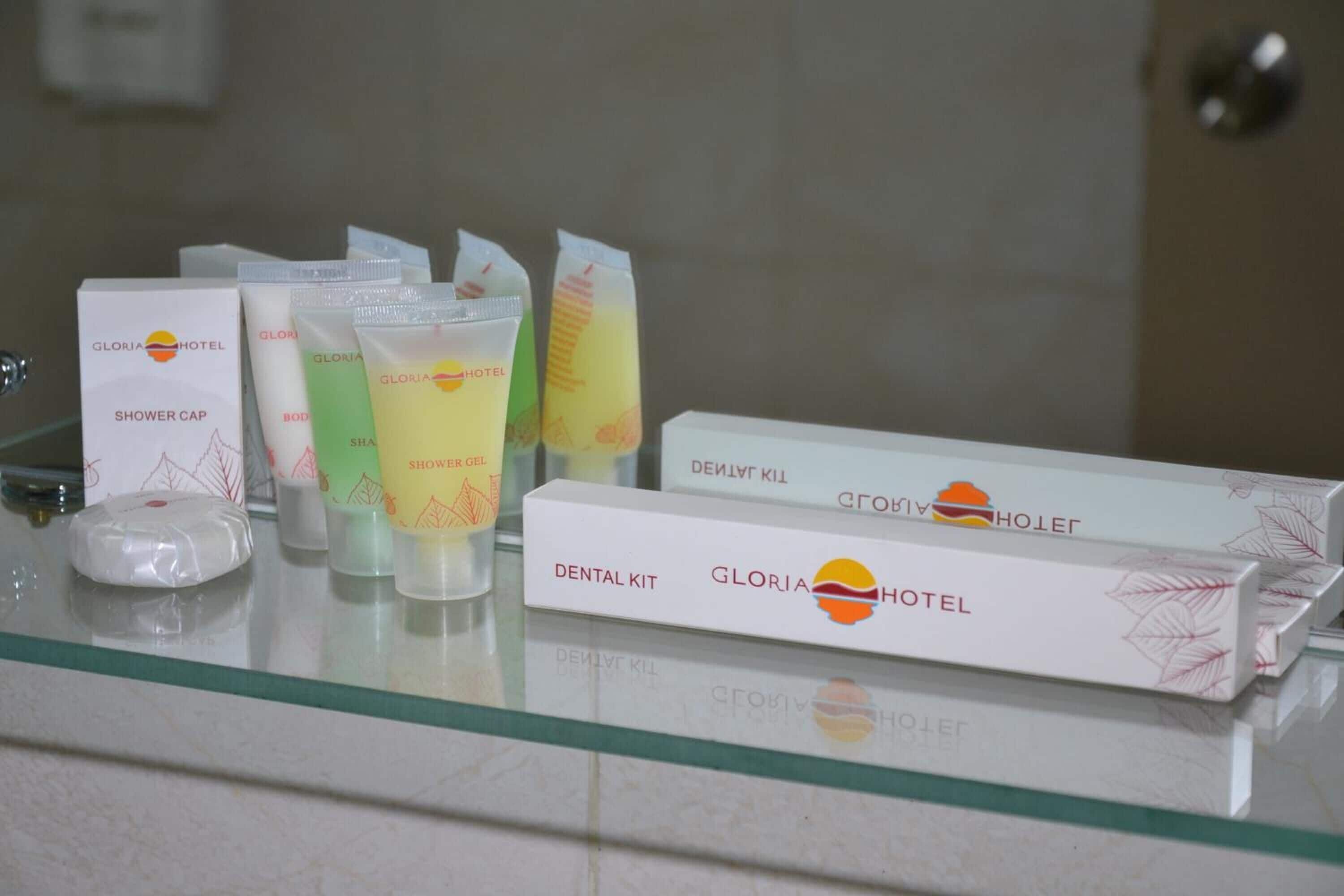 free toiletries, hair dryer, slippers, towels