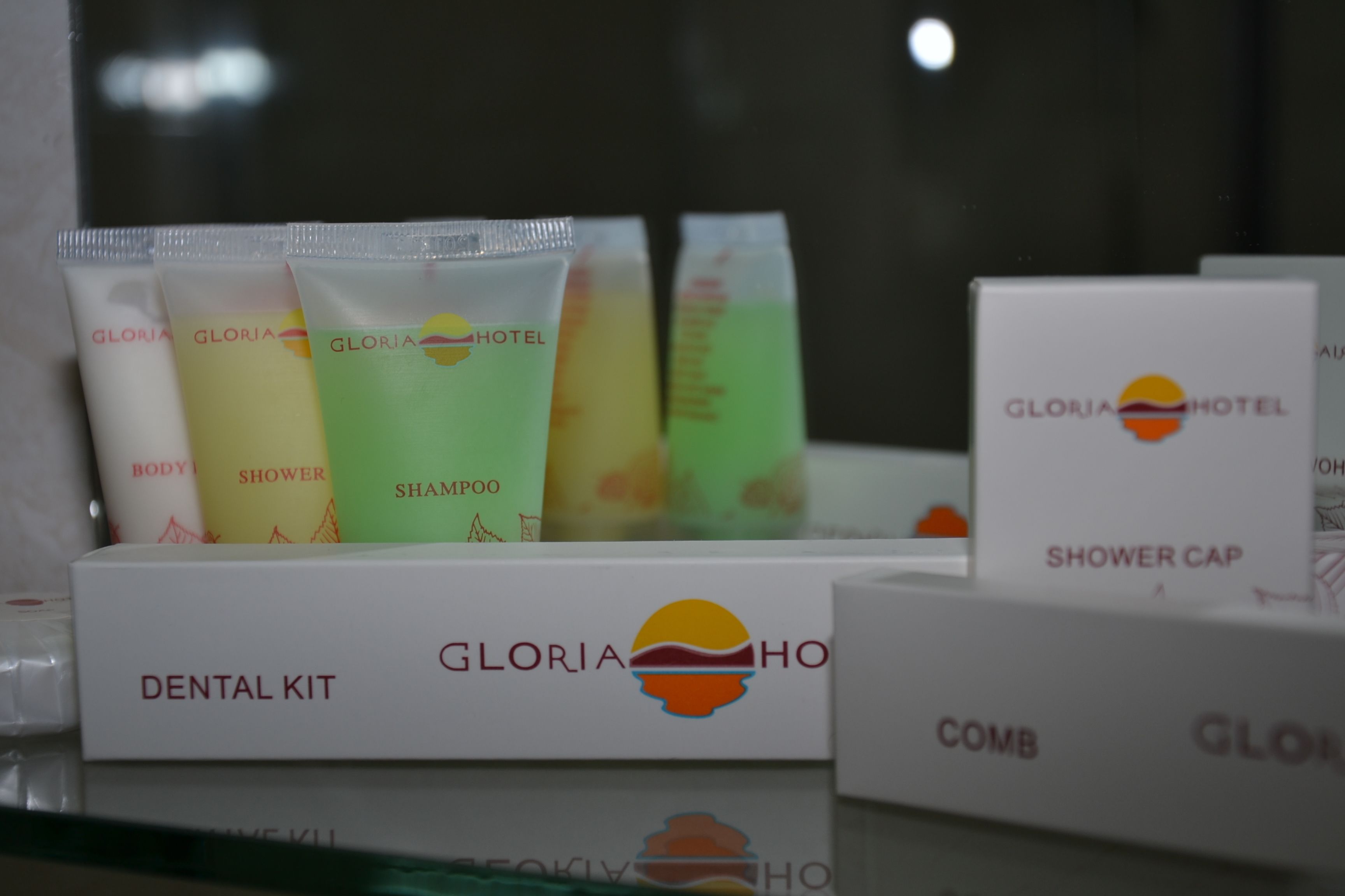 free toiletries, hair dryer, slippers, towels