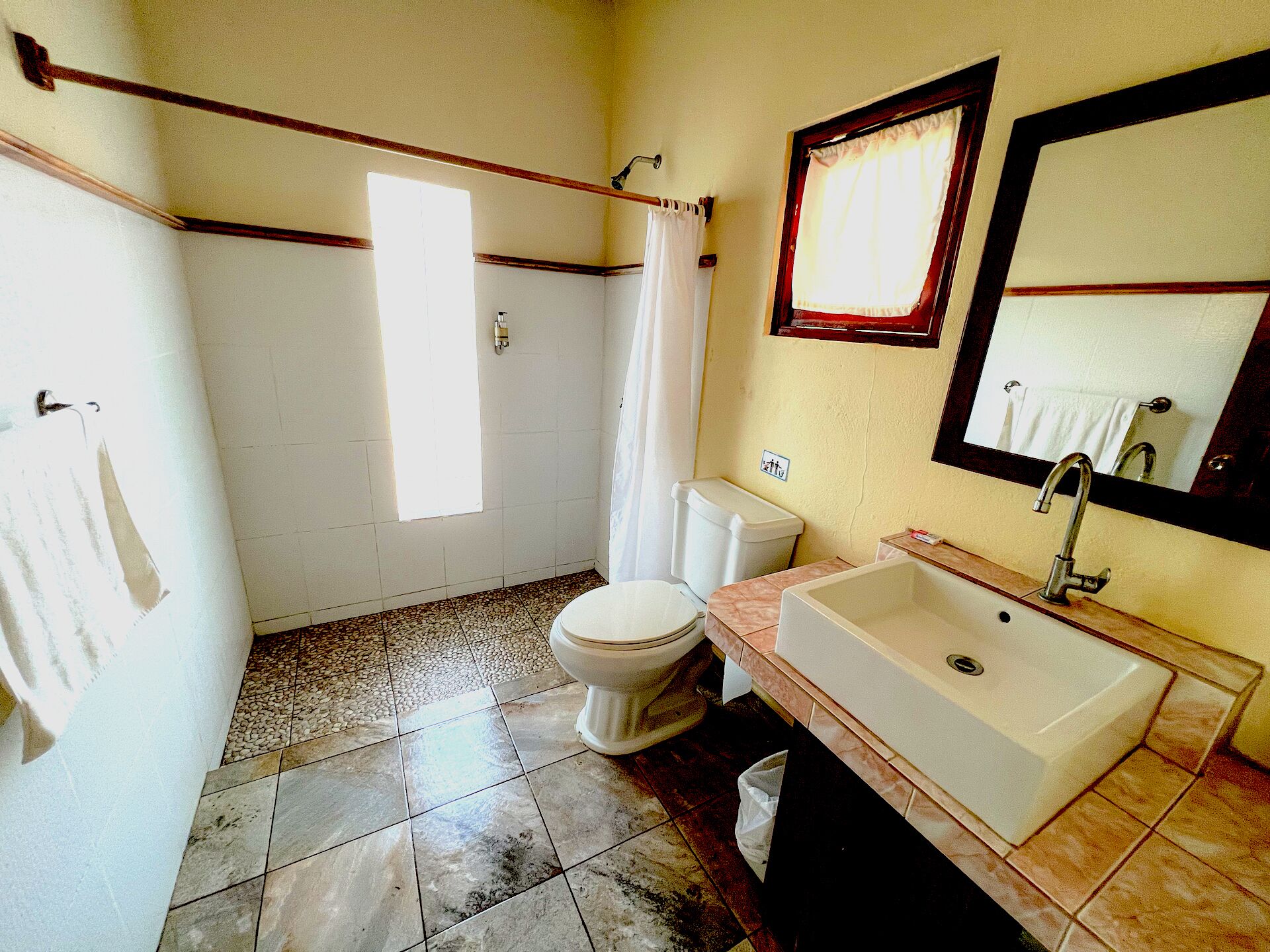 shower, free toiletries, hair dryer, towels