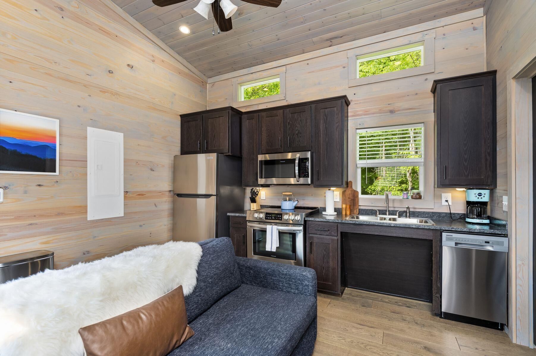 Cabane, bain à remous, vue fleuve (Accesible) | Coin cuisine privé