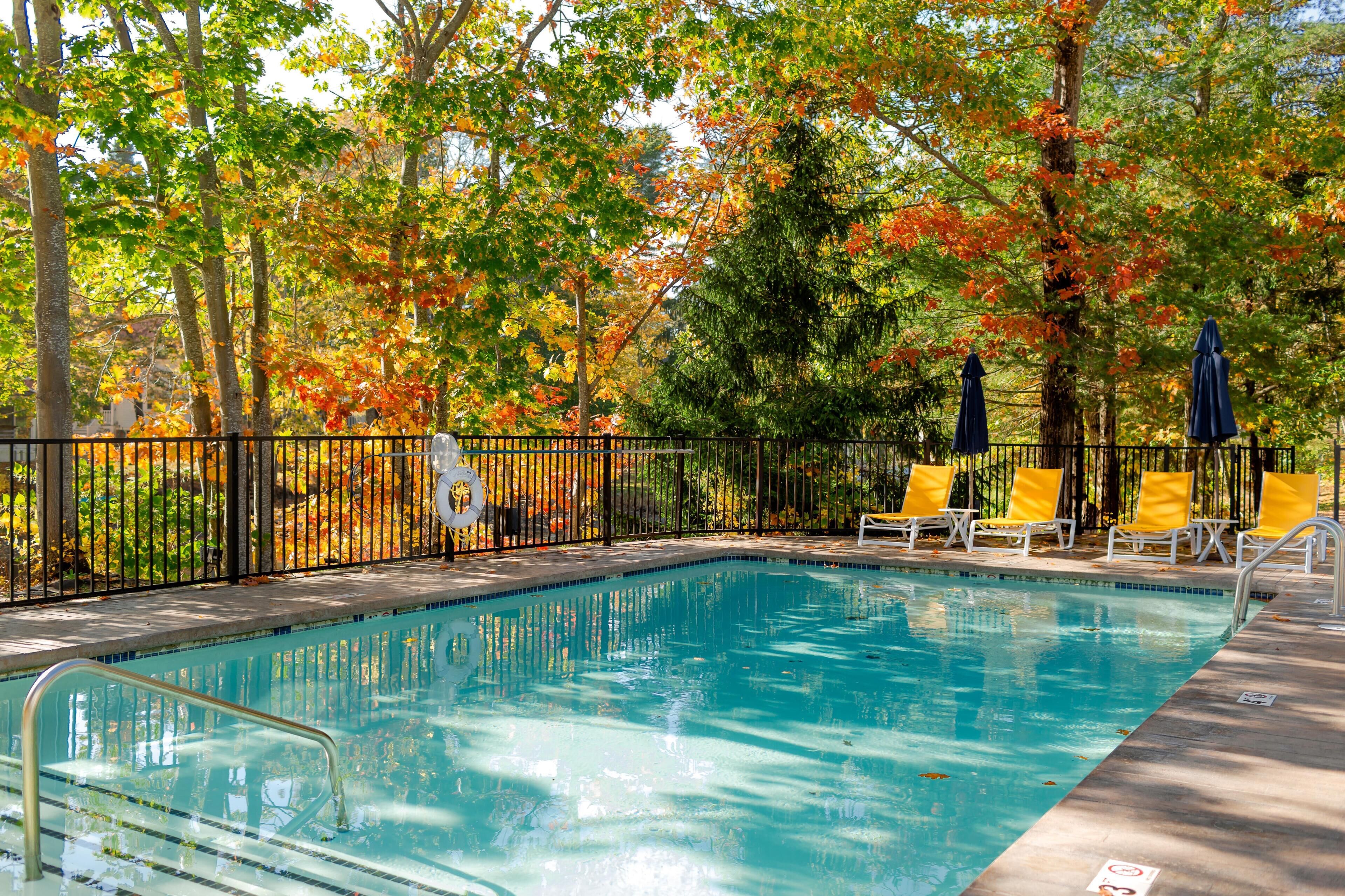 Seasonal outdoor pool, pool umbrellas
