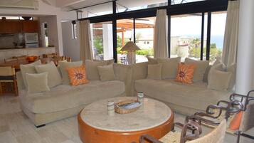 Luxury Villa, 5 Bedrooms, Ocean View | Living area | Flat-screen TV